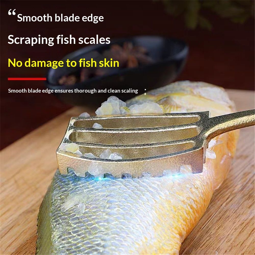 Fish Scaler Brush with Brass Serrated Sawtooth and Ergonomic Wooden Handle view 2