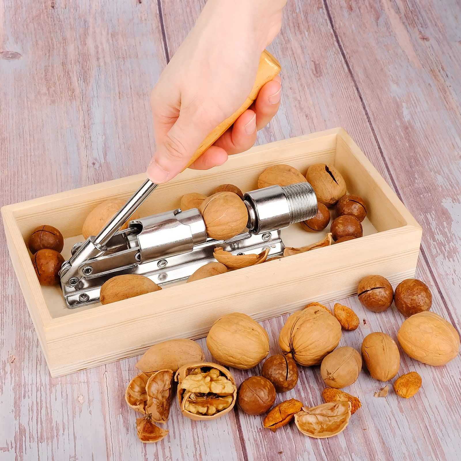 Nutcracker Heavy Duty Nut cracker Pecan Cracker Walnut Cracker Tool with Wood view 3