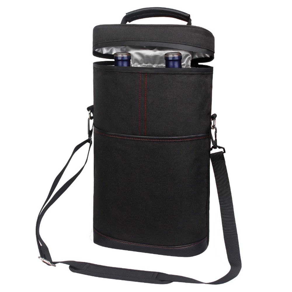 2 Bottle Leakproof Insulated Wine Tote Carrier Bag - Padded Cooler for Travel