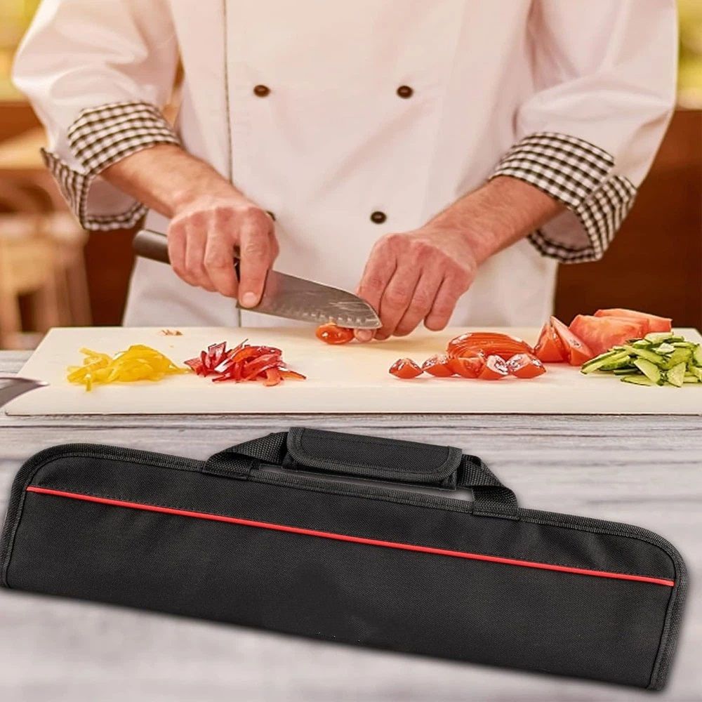 5 Pocket Chef Knife Case Roll Bag Bi-Fold (Black) Lightweight - Durable view 2