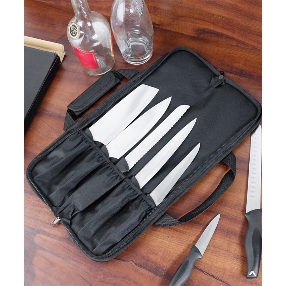 5 Pocket Chef Knife Case Roll Bag Bi-Fold (Black) Lightweight - Durable view 4
