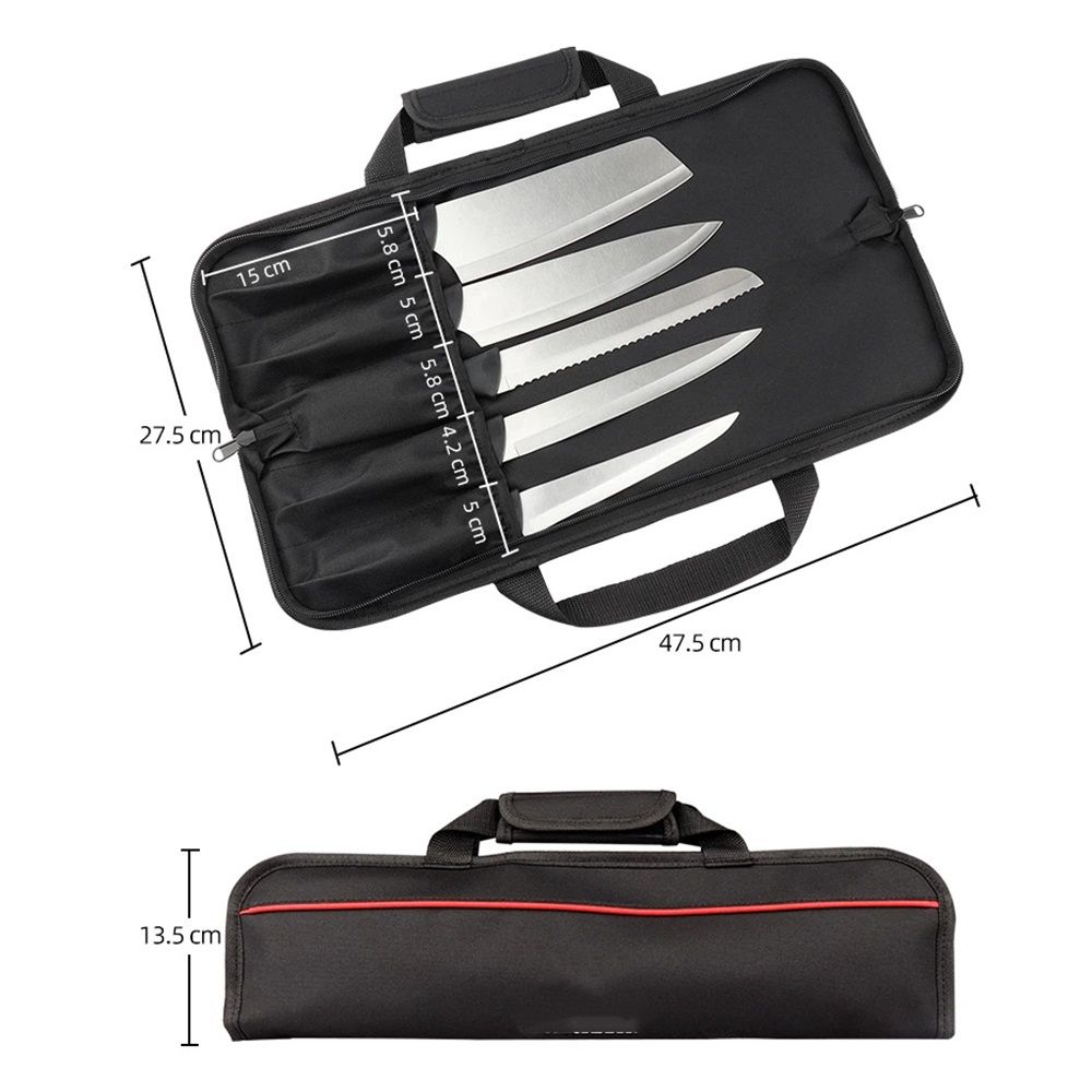 5 Pocket Chef Knife Case Roll Bag Bi-Fold (Black) Lightweight - Durable view 5
