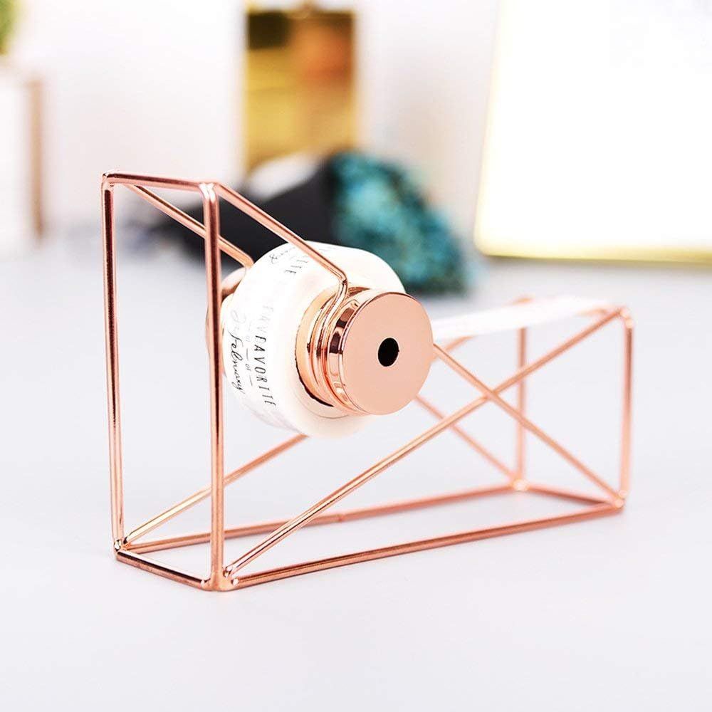 Desktop Tape Dispenser Metal Wire Rose Gold Color Scrotch Tape Holder Cutter