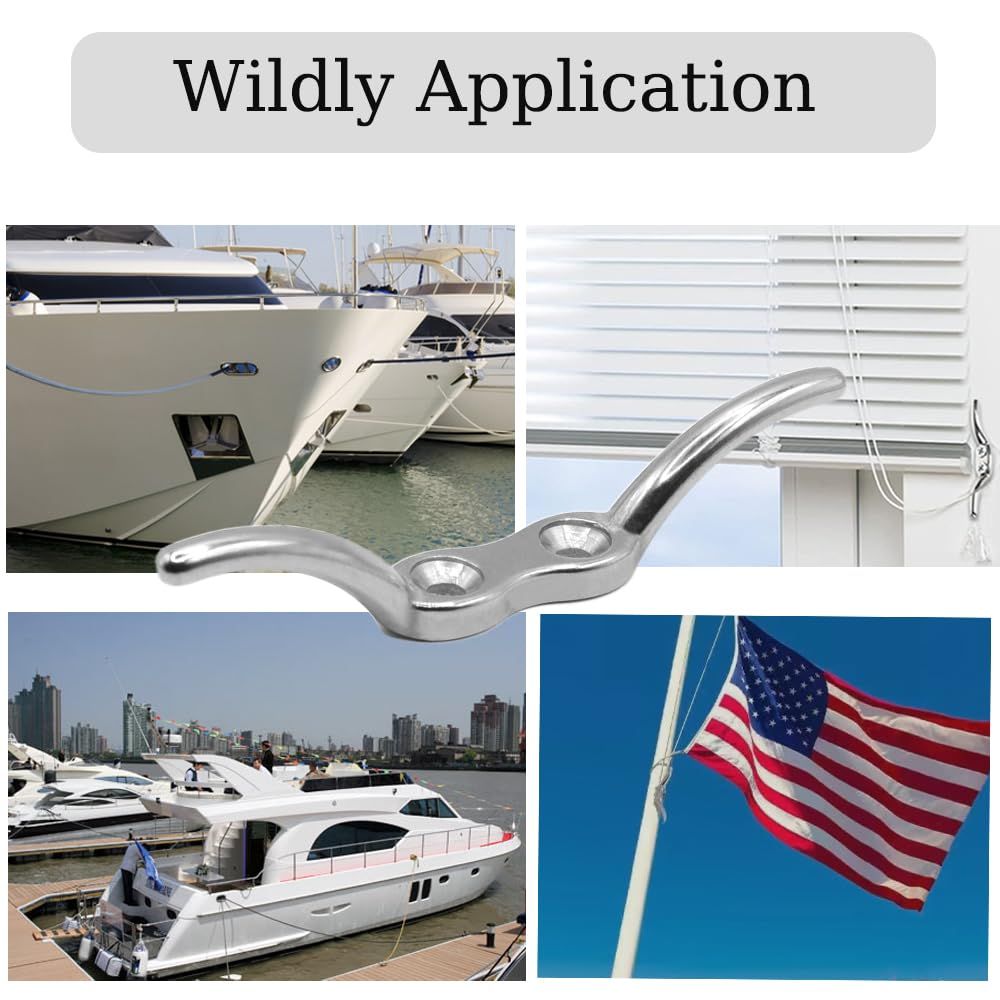 Boat Cleat, 2 1/2 in 6 inch Dock Cleat 316 Stainless Steel Marine Grade, Rope view 4