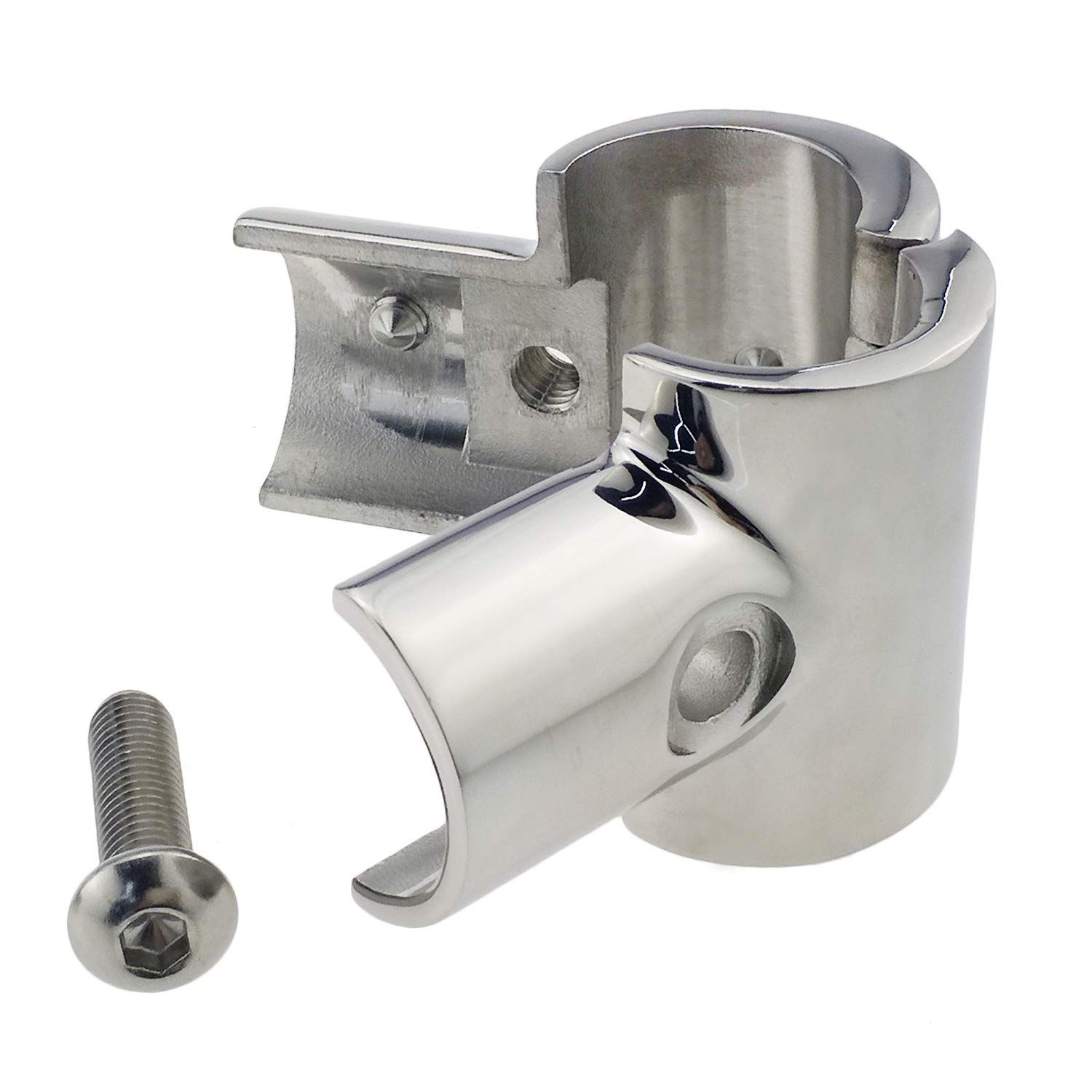 Heavy Duty Boat Hand Rail Fitting- Polished 90 Degree T/Tee Hinged/Split view 2