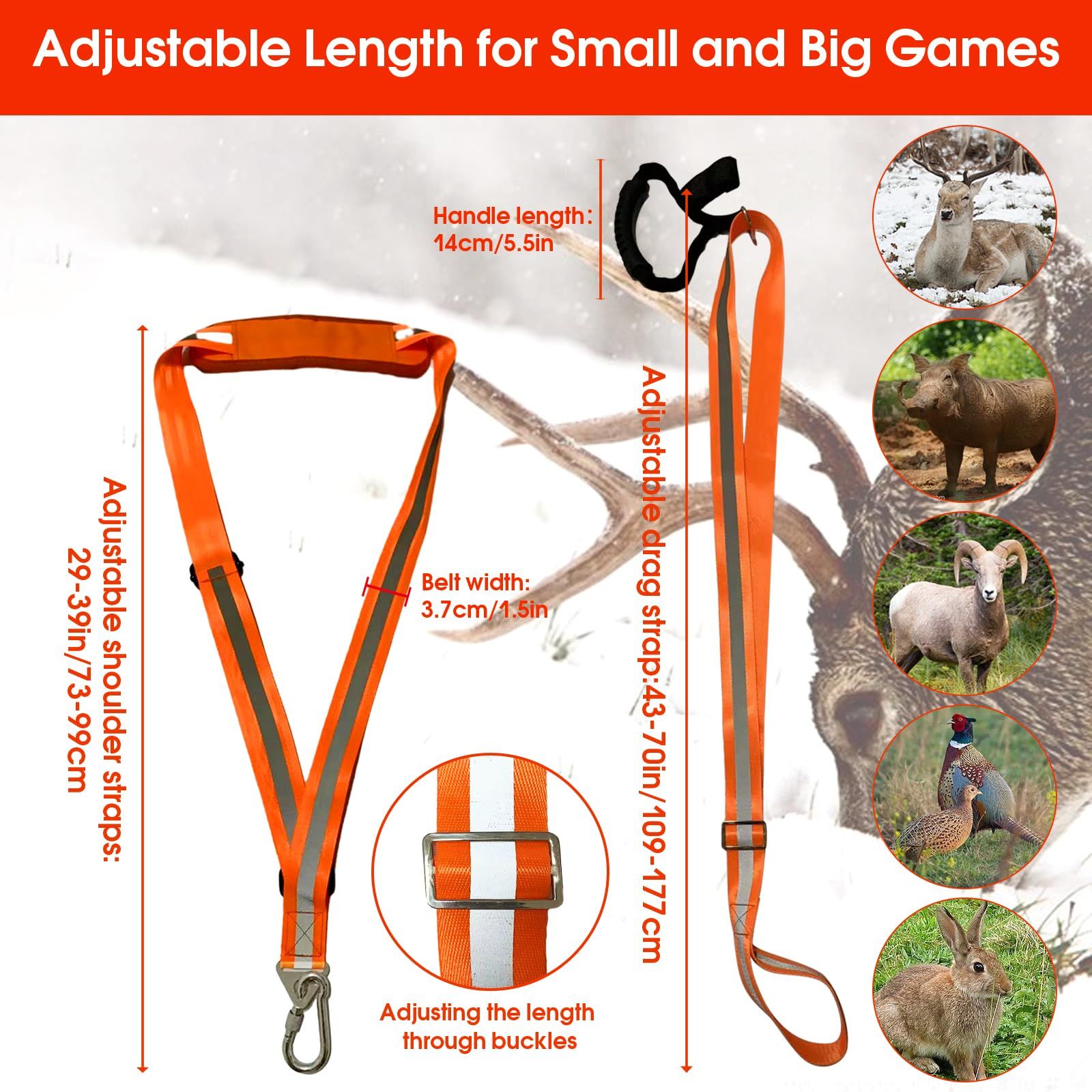 Deer Drag Strap and Harness Heavy Duty Safety Deer Dragging Rope Hunting view 2
