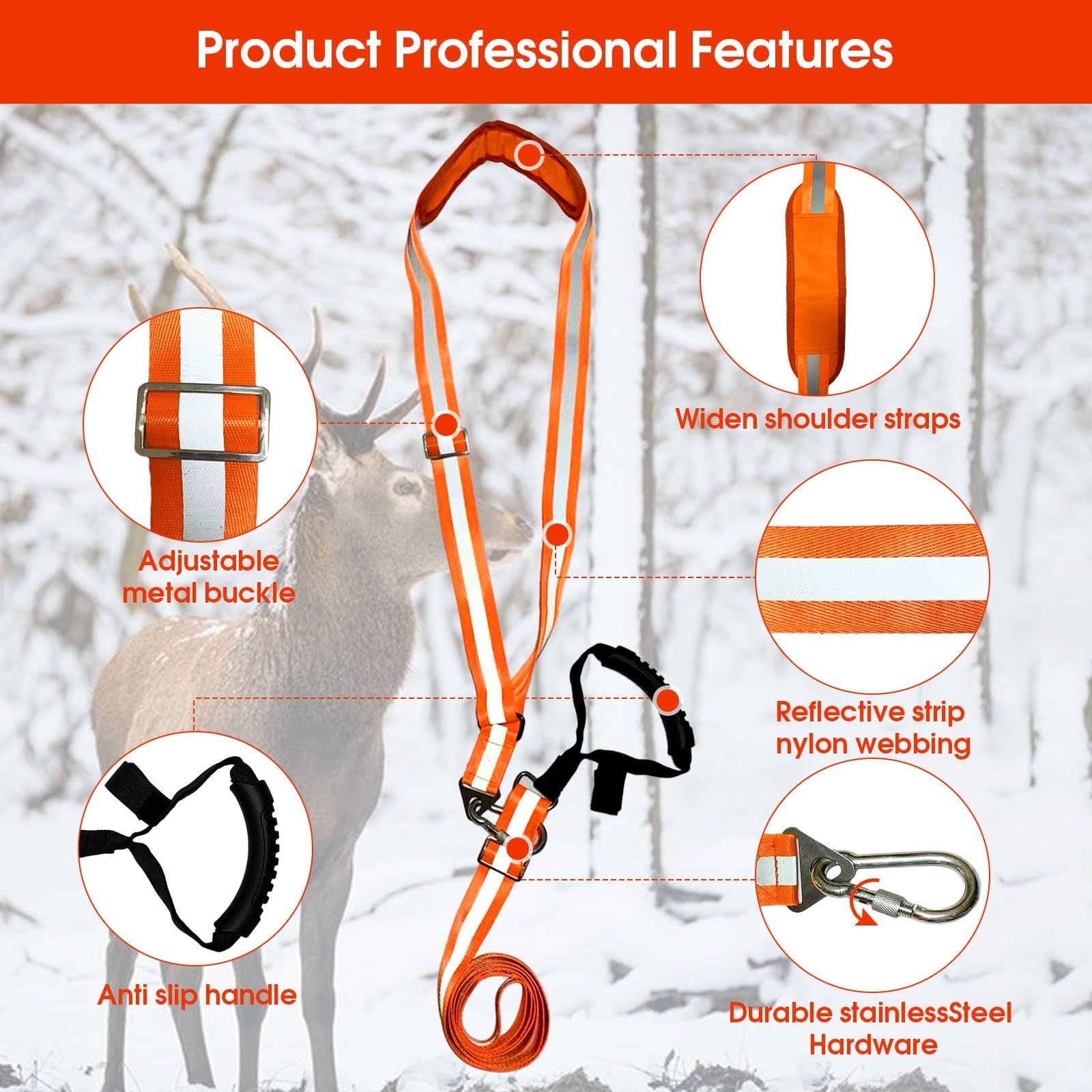 Deer Drag Strap and Harness Heavy Duty Safety Deer Dragging Rope Hunting view 3