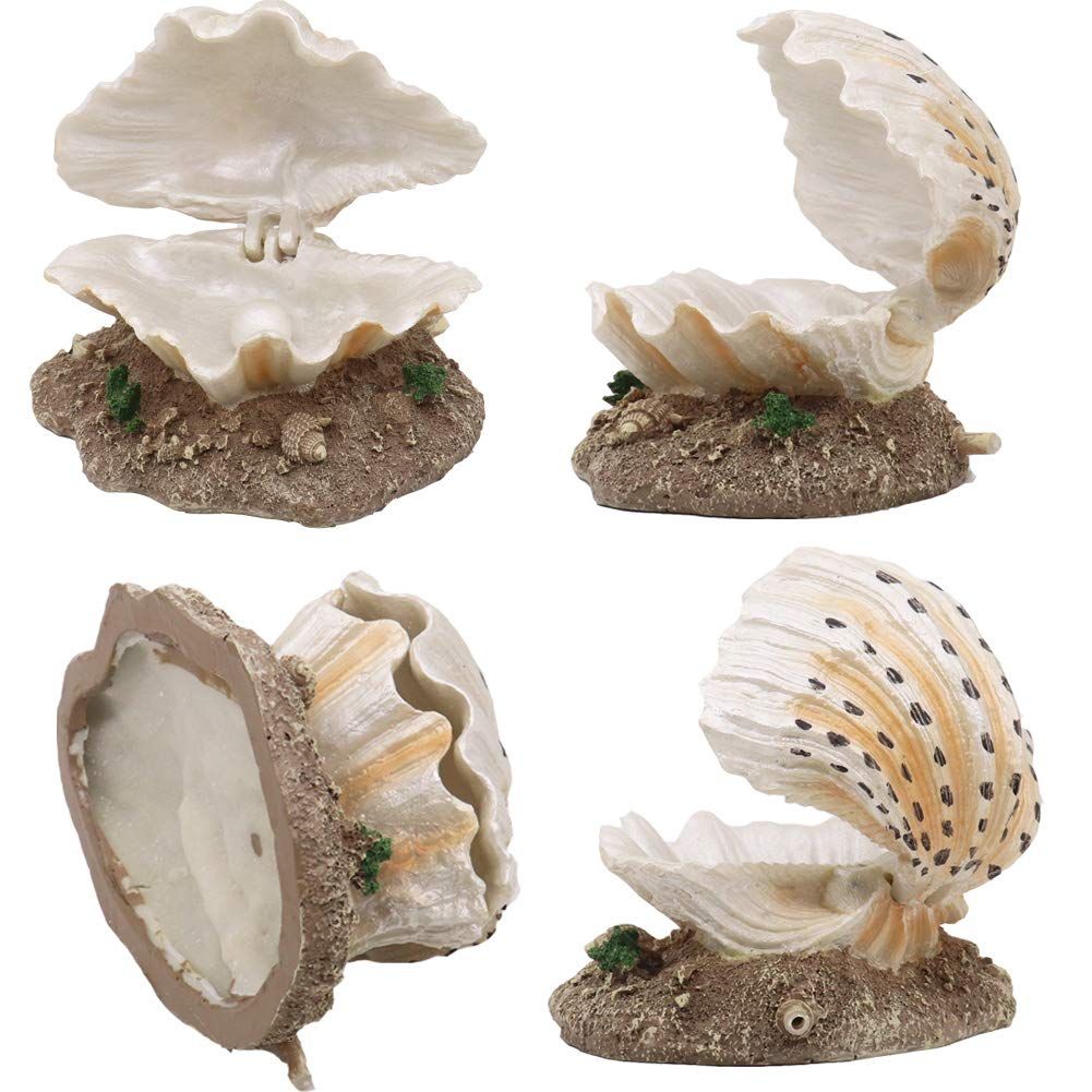 Aquarium Shell Decoration with Air Stone Bubble Tropical Clam Ornament view 4