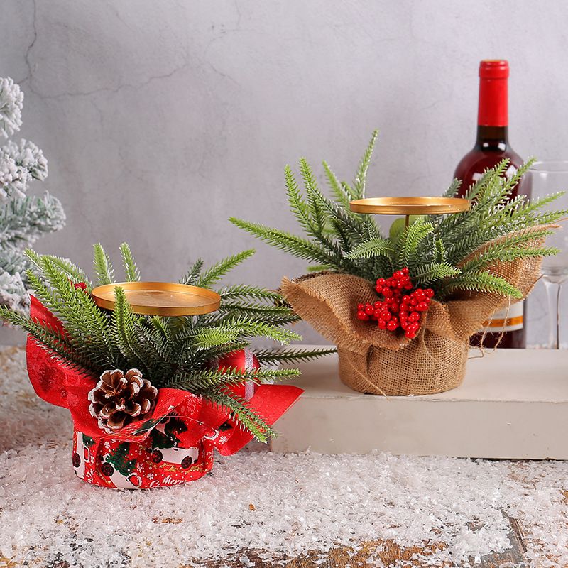 Wrought Iron Candlestick Christmas Tree Holder Berries Pinecone Candelabra view 3