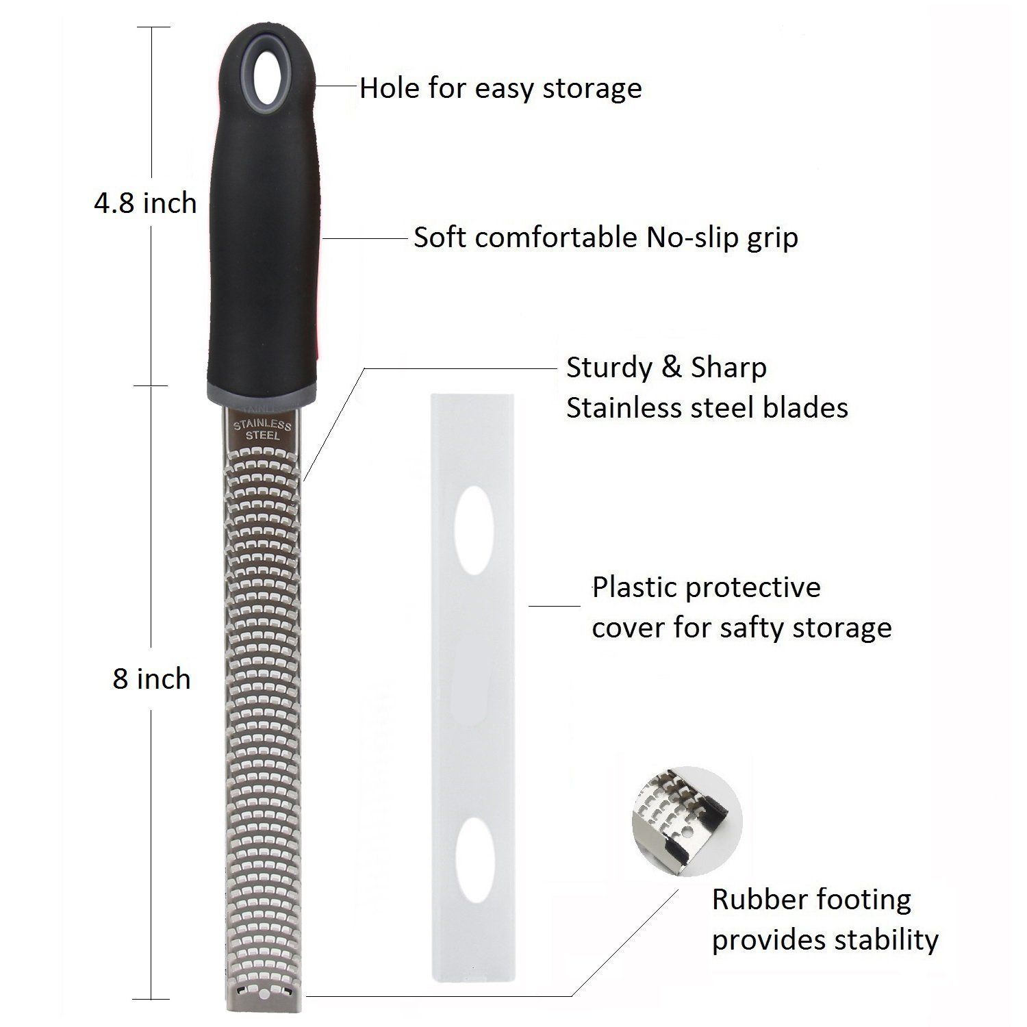 Lemon Zester, Stainless Steel Kitchen Cheese Grater, Plastic Cover Ergonomic view 5