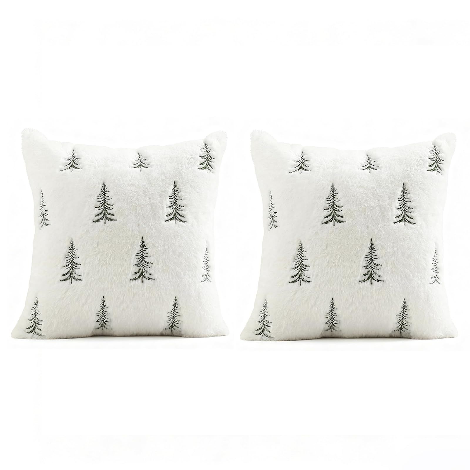 Christmas Pillow Covers 18x18 inch Set of 2 Green Embroidered Christmas Tree