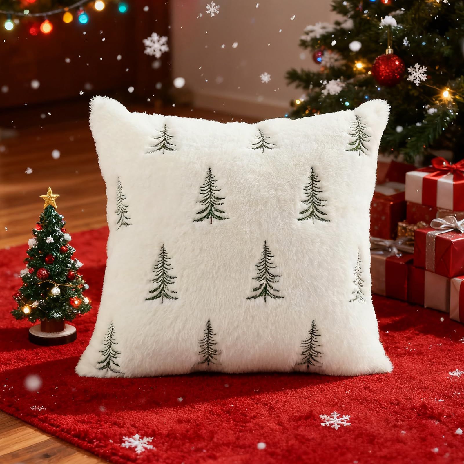 Christmas Pillow Covers 18x18 inch Set of 2 Green Embroidered Christmas Tree view 4