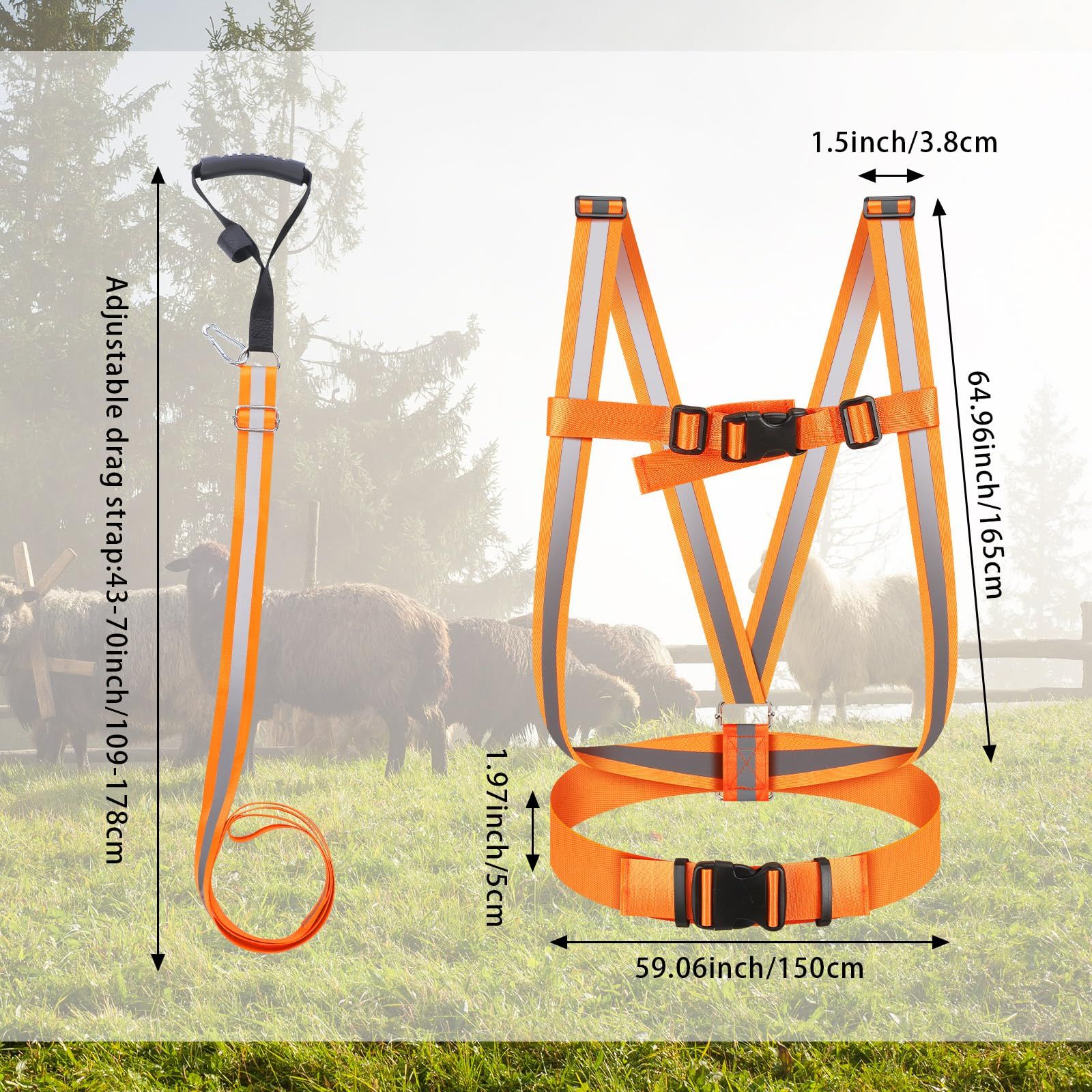 Deer Drag Strap and Dual Harness with Reflective Strips Heavy Duty Deer view 2