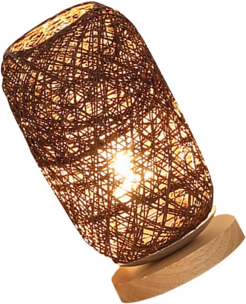 1pc Night Light Bedside Lamp Nightstand Lamps Wood Large Rattan Table Lamp Led view 4