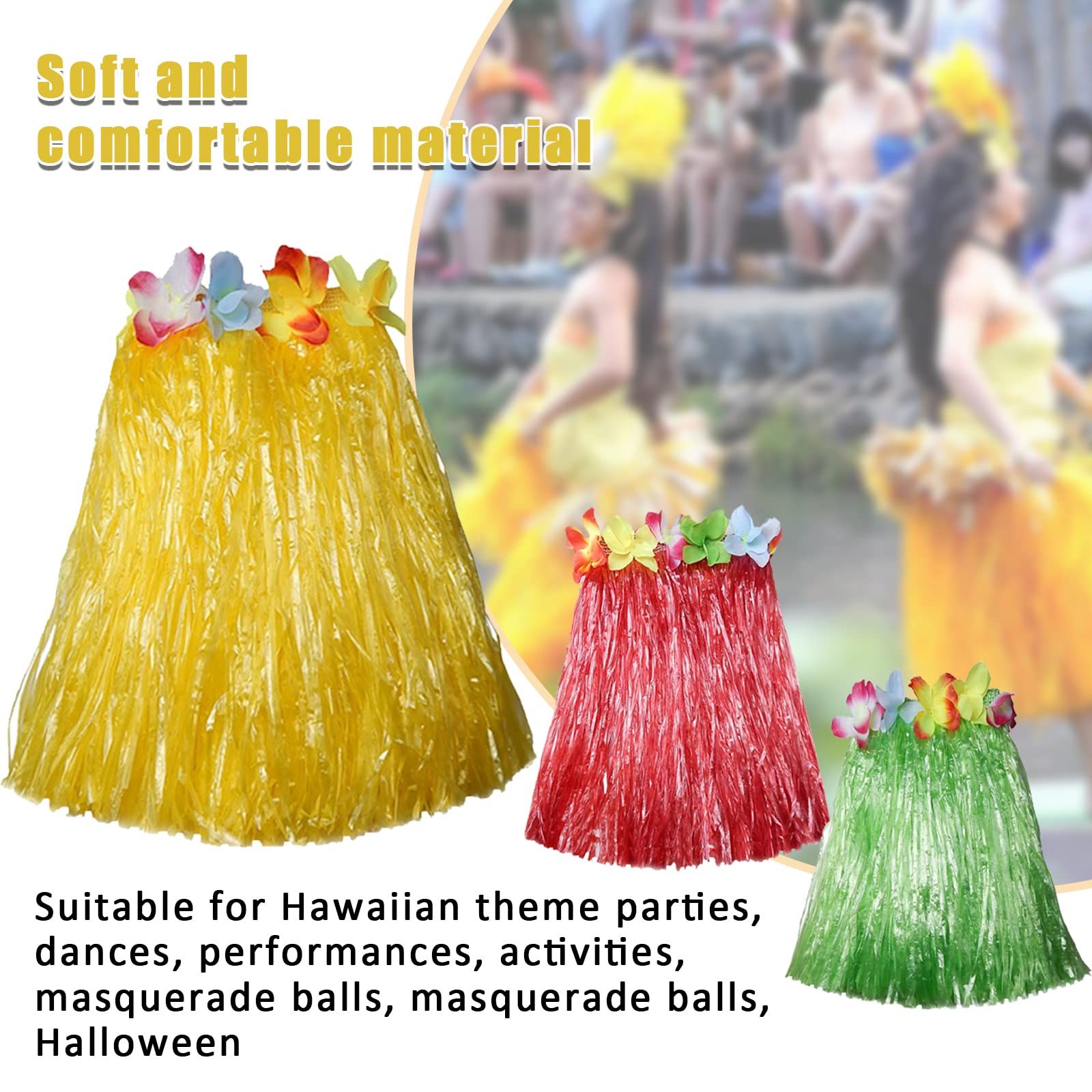 10pc Hawaiian Adult Luau Flowered Grass Skirt view 3