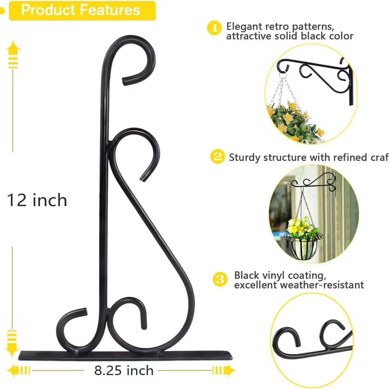 2 Pack 12 Inch Plant Hangers Outdoor Bracket view 3