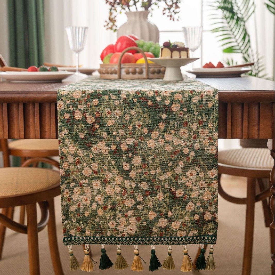 Vintage Luxury Tassel Table Runner - Elegant Dining Table Decor view 2