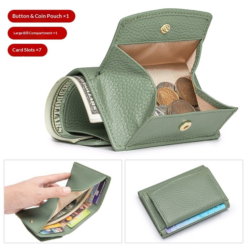 Small Leather Wallet for Women with Coin Pouch Compact Trifold Mini Pocket view 3