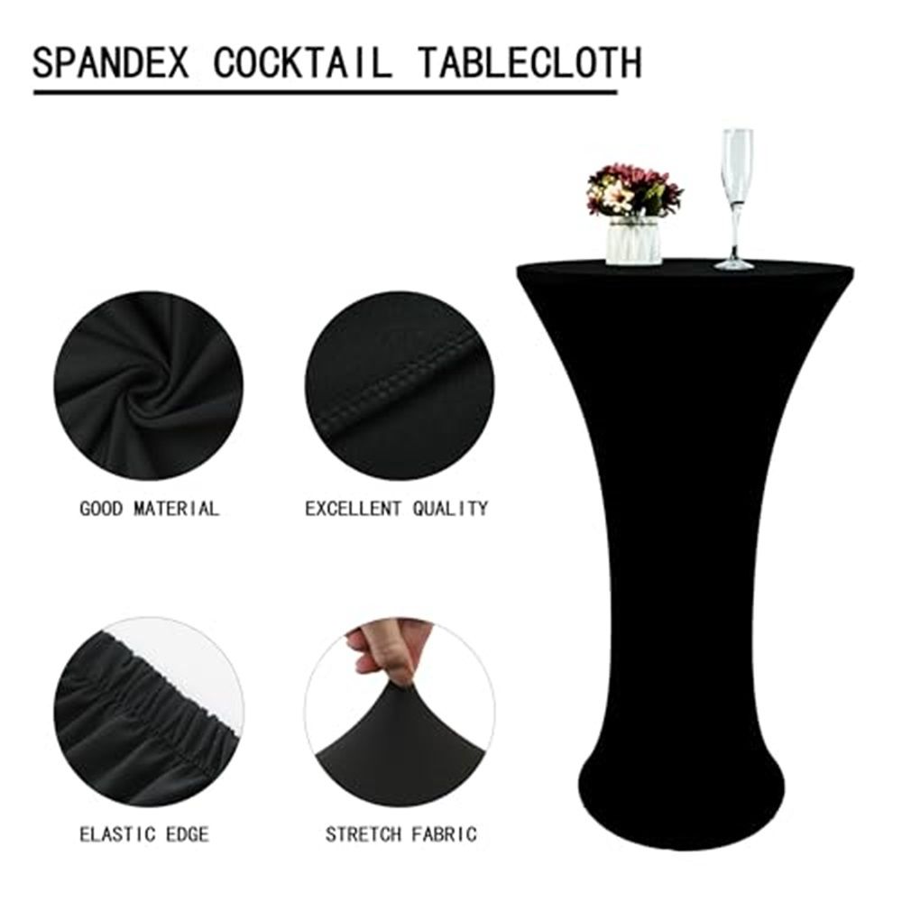 24x43 Inch Black Cocktail Table Cloth Fitted Round Bar Table Stretch Highboy view 4