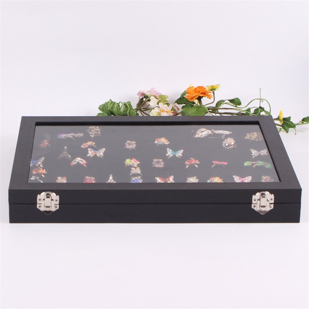 100 Slot Ring Holder Display Case - Black Jewelry Organizer with Transparent Lid view 4