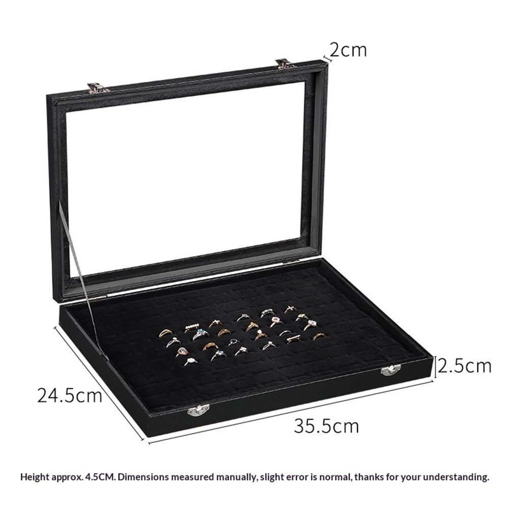 100 Slot Ring Holder Display Case - Black Jewelry Organizer with Transparent Lid view 5