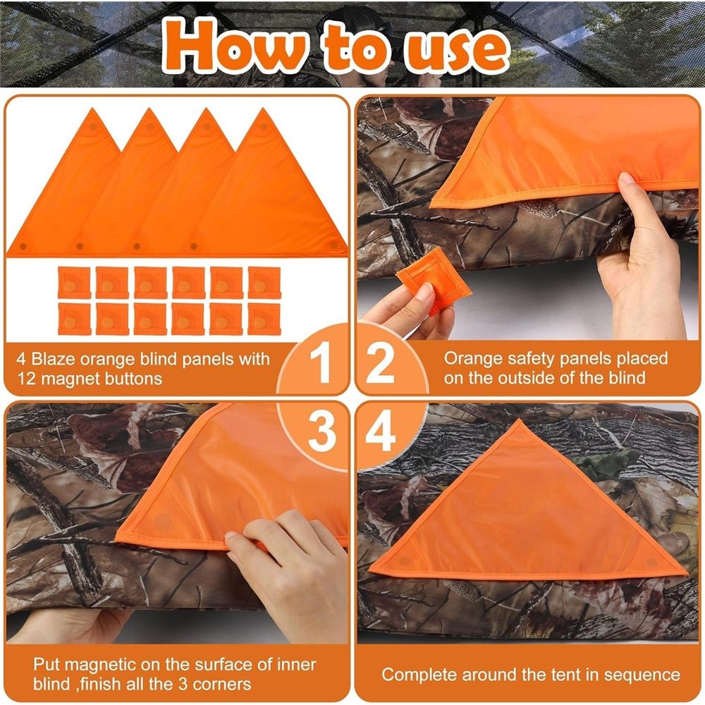 Set of 4 Safety Hunting Blind Panel Set – Magnetic Signal Panel with 12 view 4