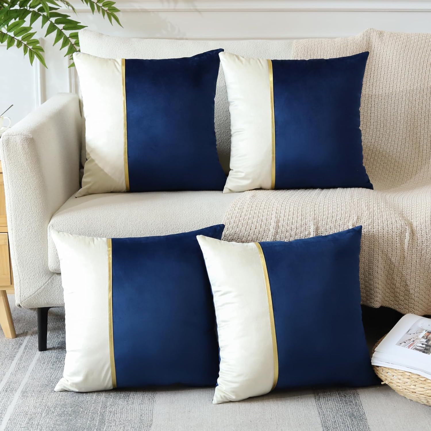 4 Packs Blue Decorative Throw Pillow Covers 18x18 Inch for Living Room Couch Bed