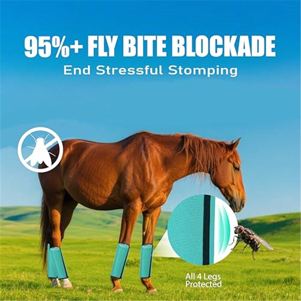 Horse Fly Boots Set of 4 - Non-Slip Leg Guards Extra Tough Mesh Ventilated view 2