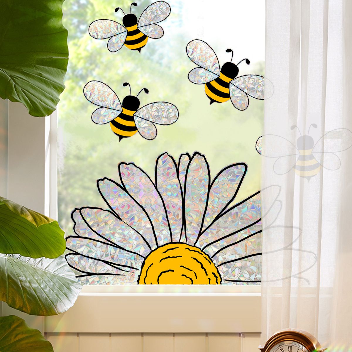 Sunflower and Bee Window Clings - Anti-Collision Window Sticker view 3