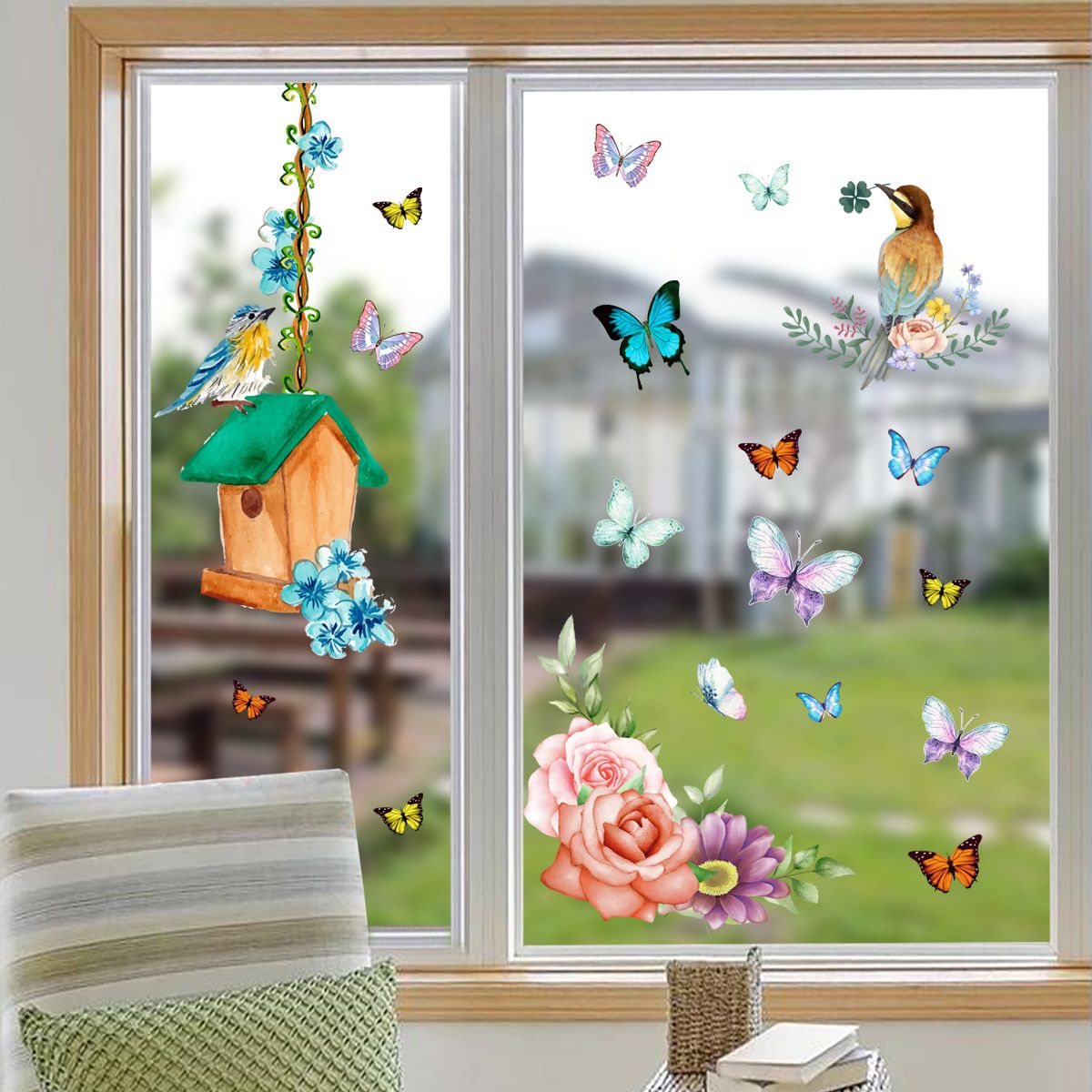 Spring Hummingbird Window Decals Reusable Thicken Anti-Collision Double-Side — image 1