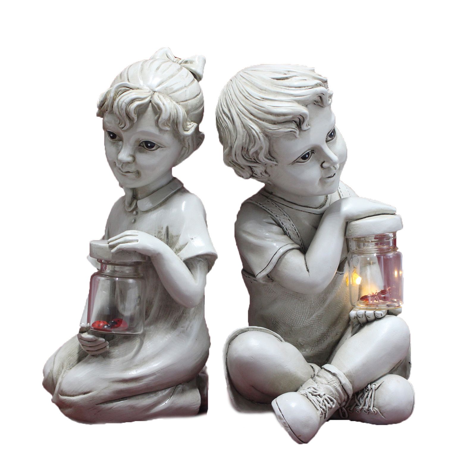 Solar Garden Statues Outdoor Garden Children Boy Girl Statue Outdoor Sculpture