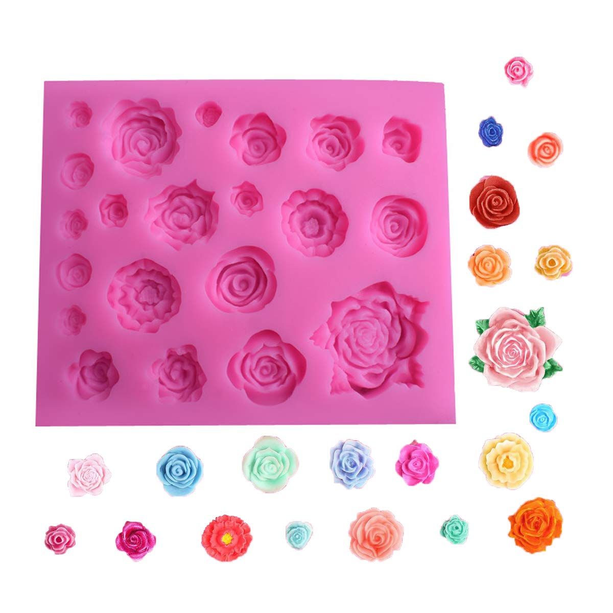 Silicone Rose Flower Fondant Mold 21 Cavity Roses Shape Cake Cupcake Top — image 1