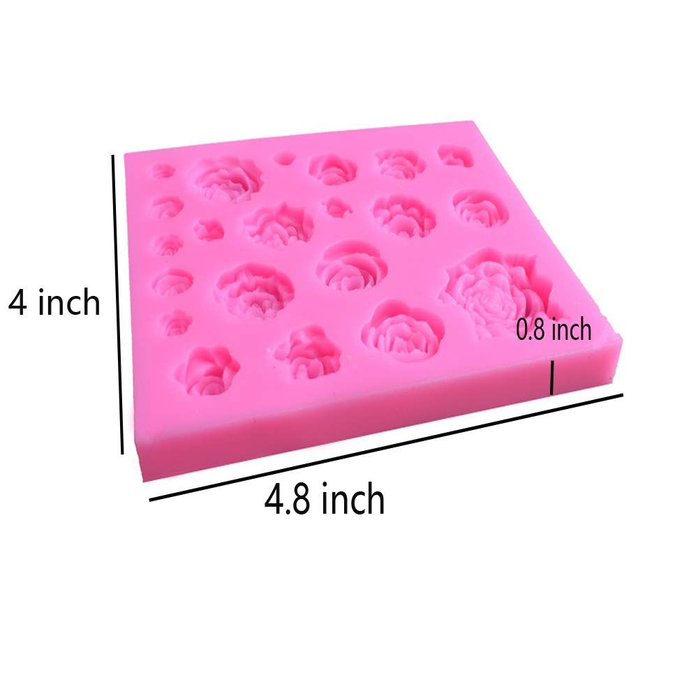 Silicone Rose Flower Fondant Mold 21 Cavity Roses Shape Cake Cupcake Top view 4