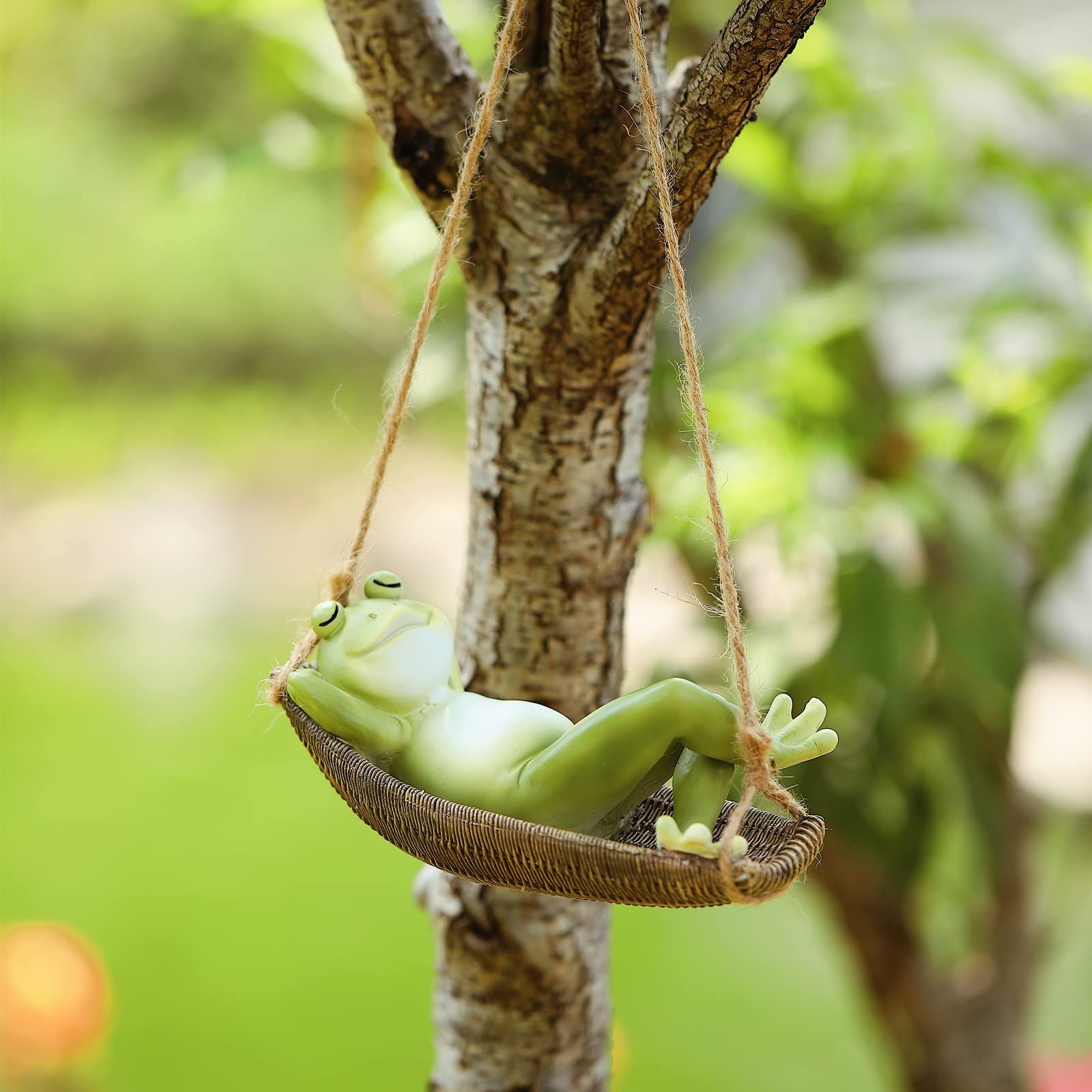 Frog Statues for Garden Outdoors Hanging Sleeping Frog Sculptures Swing Home view 2