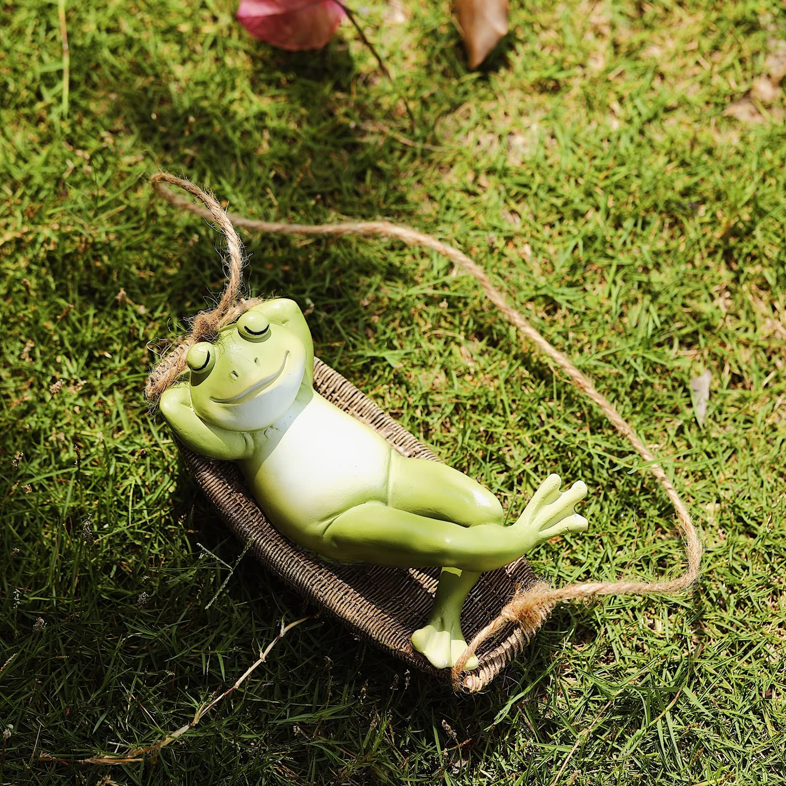 Frog Statues for Garden Outdoors Hanging Sleeping Frog Sculptures Swing Home view 3