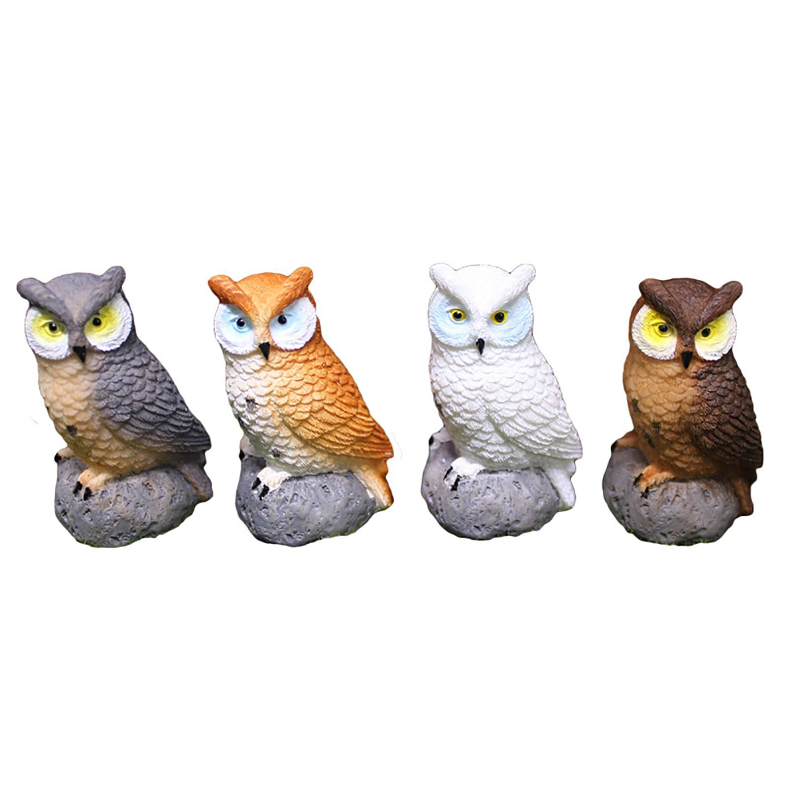 Mini Owl Statue 4Pcs Bird Scarecrow Fake Owl Decoy Sculpture Fairy Garden