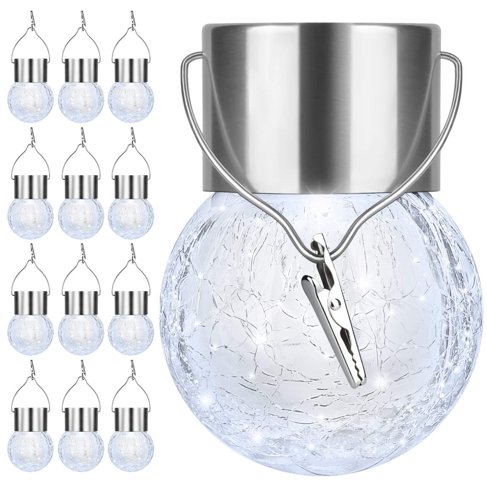 12Pack Outdoor Hanging Solar Lights - Solar Powered Glass Ball Lights — image 1