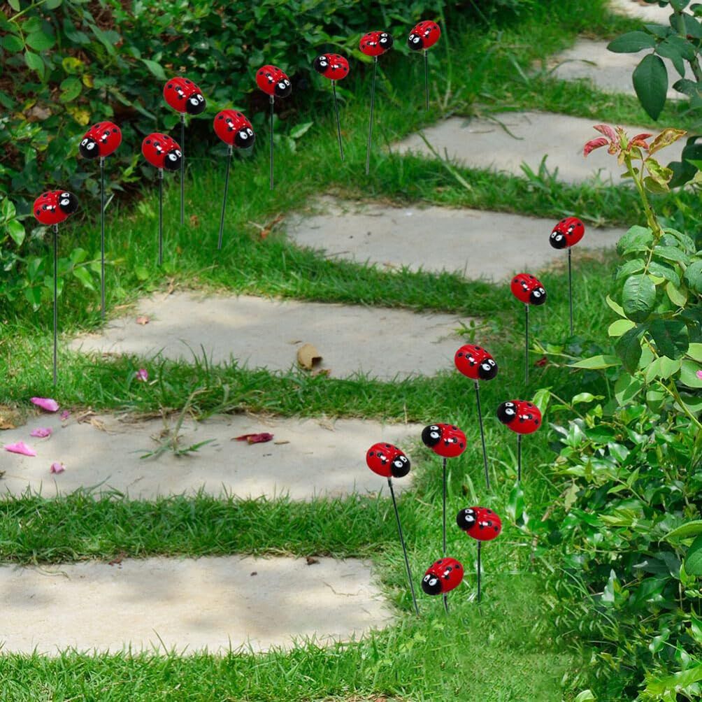 10pcs Mini Ladybug Statue Figurine Garden Stakes Decorative Garden Ladybug view 4