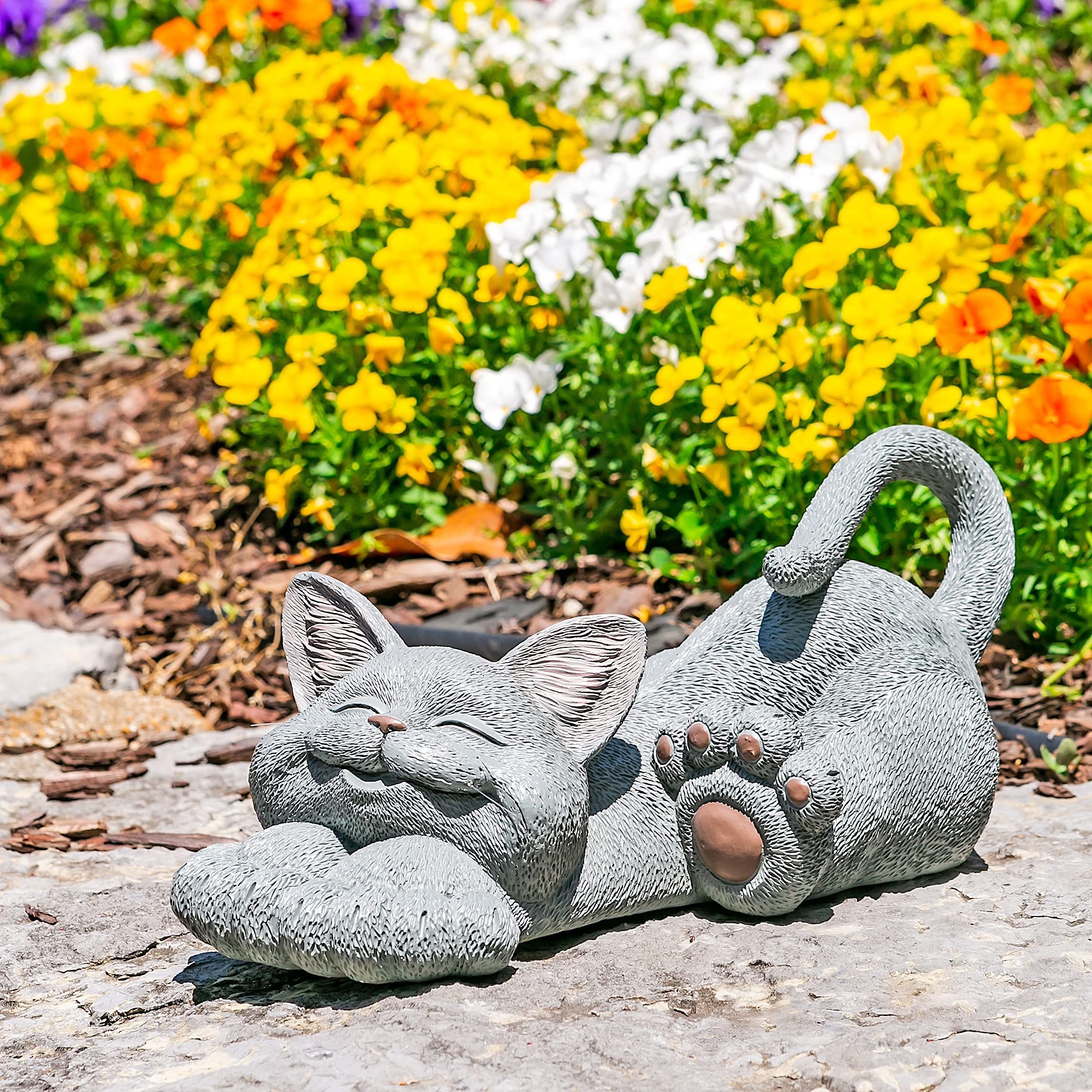 Large Whimsical Grey Cat Lounging Garden Statue Outdoor Indoor Decoration view 5