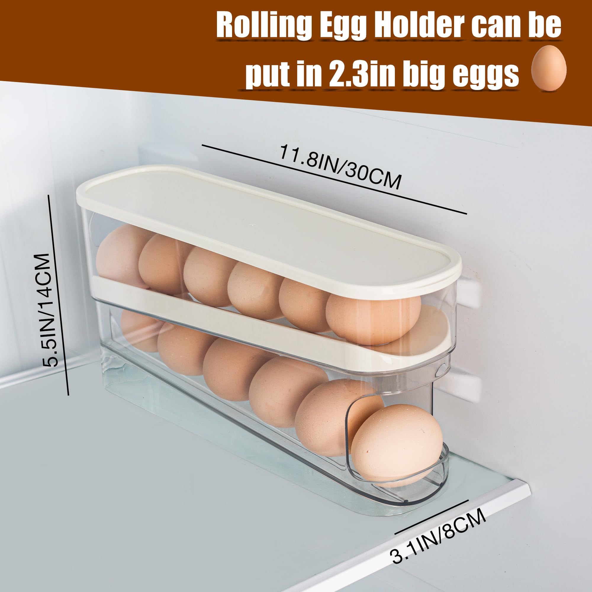 Egg Holder for Fridge, Auto Rolling Fridge Egg Organizer, Space Saving Eggs view 2
