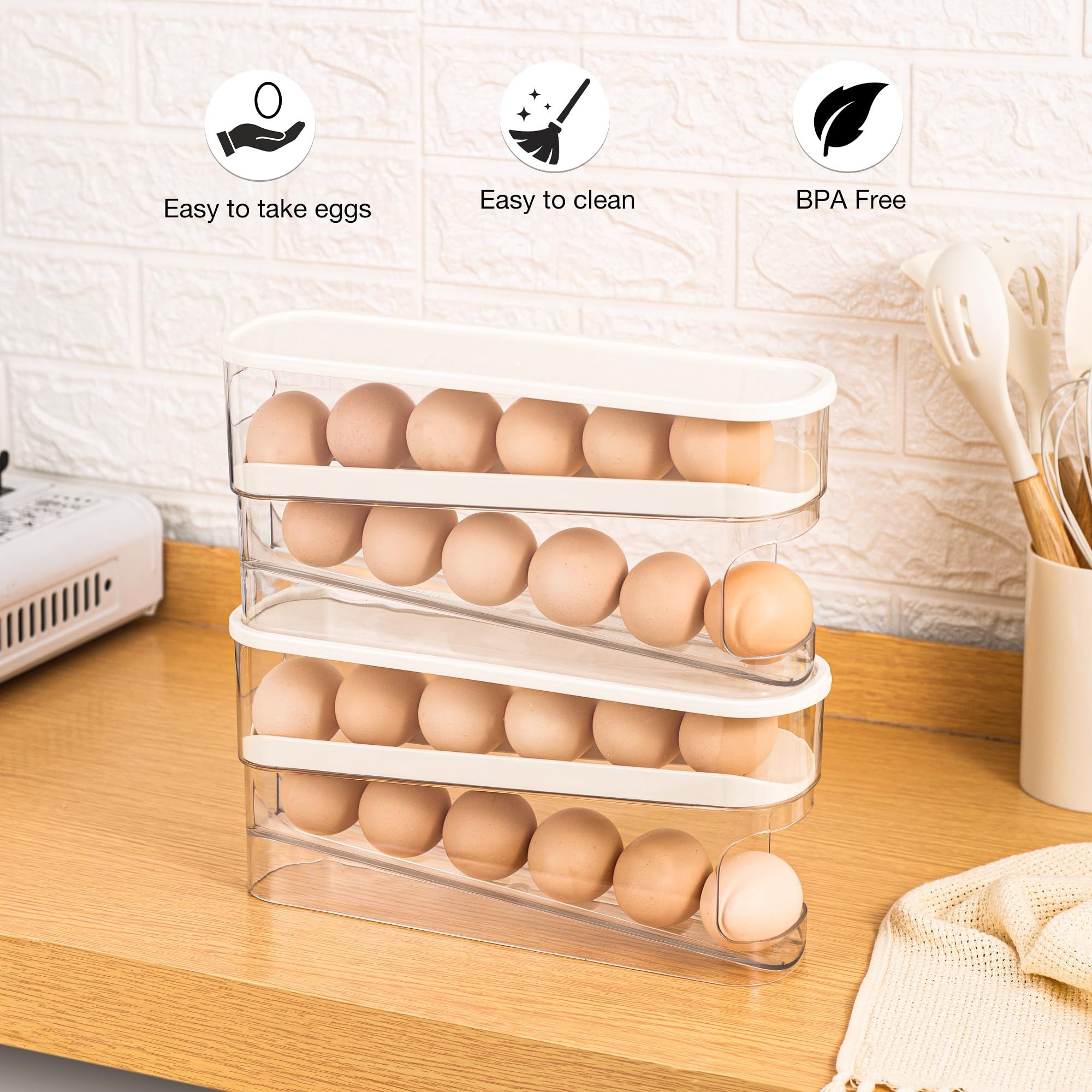 Egg Holder for Fridge, Auto Rolling Fridge Egg Organizer, Space Saving Eggs view 3