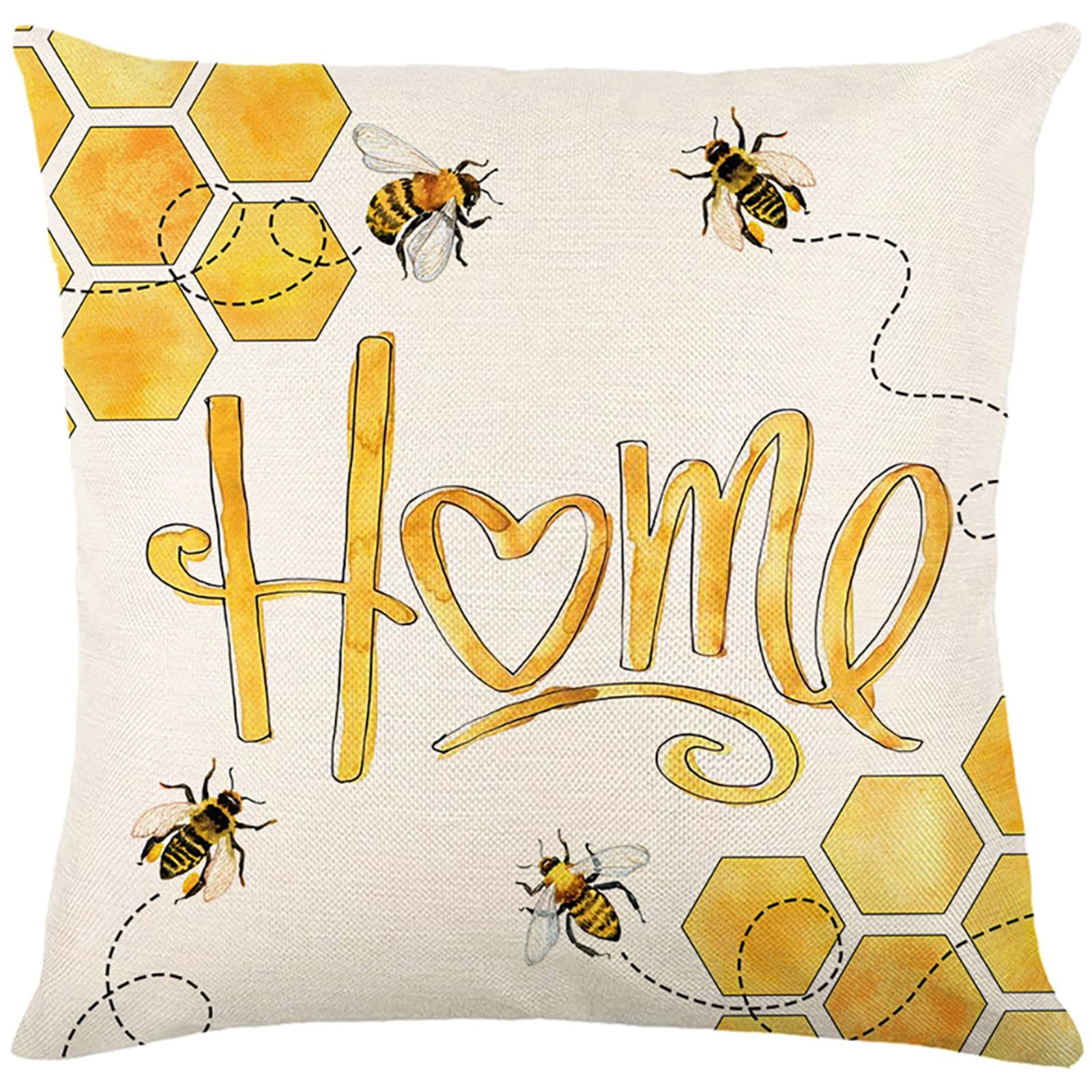 Floral Pillow Covers 18x18 inch Set of 4 Yellow Bee Honey Pillow Cases Spring view 2