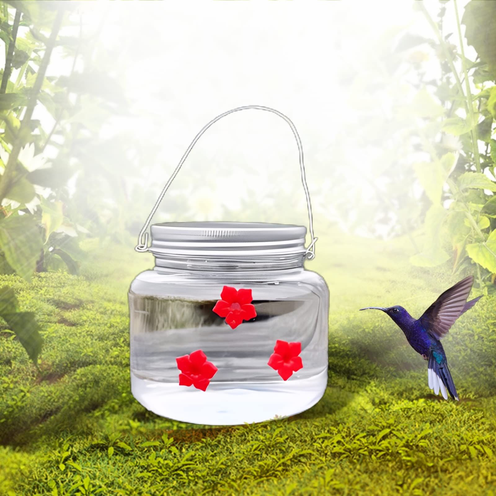 Hummingbird Feeder for Outdoors Hanging Plastic Solar Powered Bird Feeder — image 1