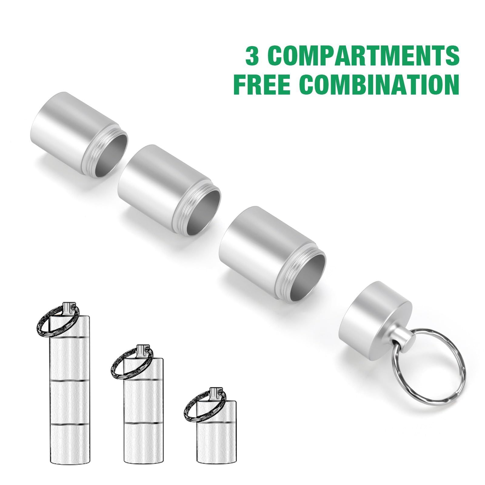 Keychain Pill Holder, 3 Compartments Metal Small Pill Case, Waterproof view 5