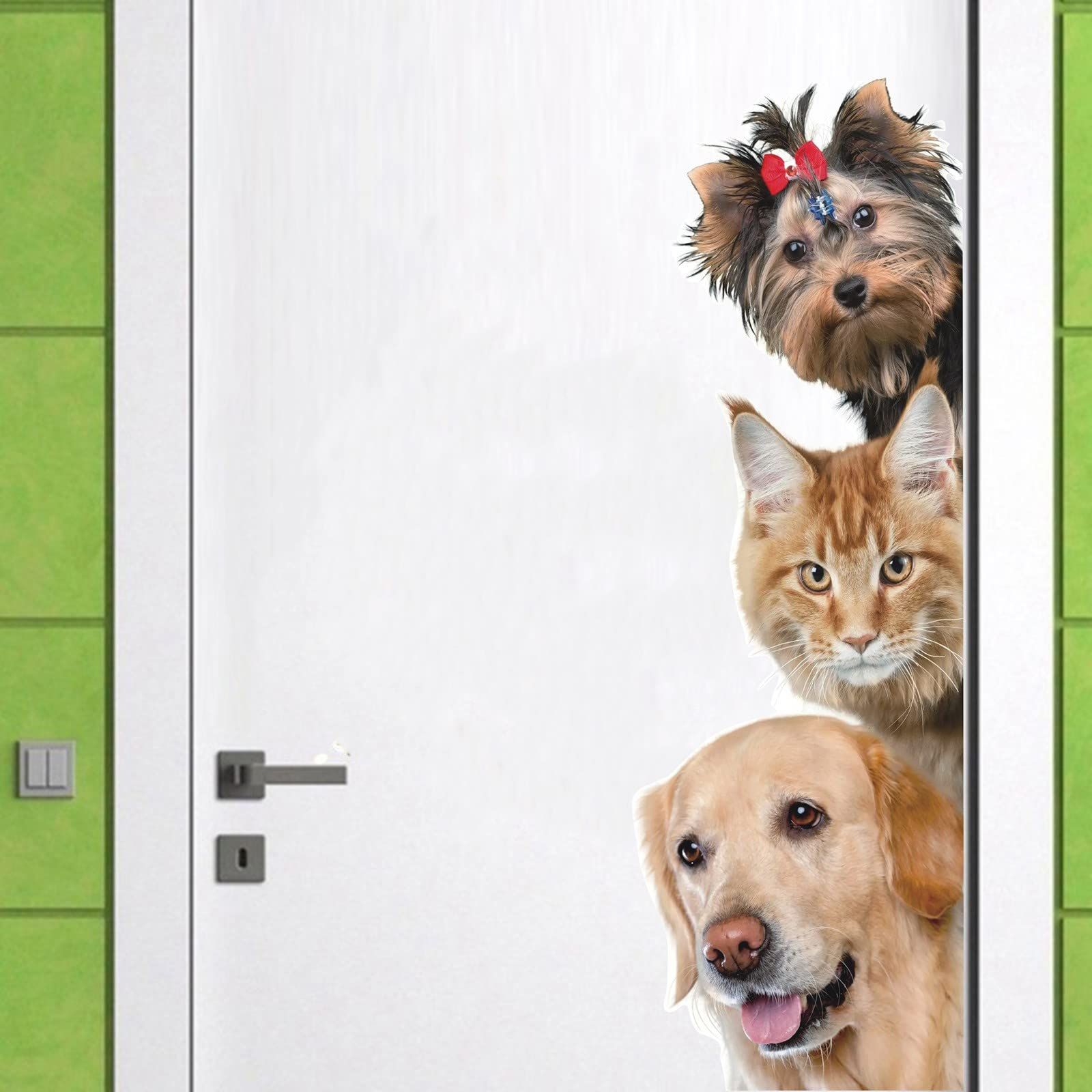3D Simulation Kitty Dog Wall Stickers Living Room Bedroom Entrance Corner view 3