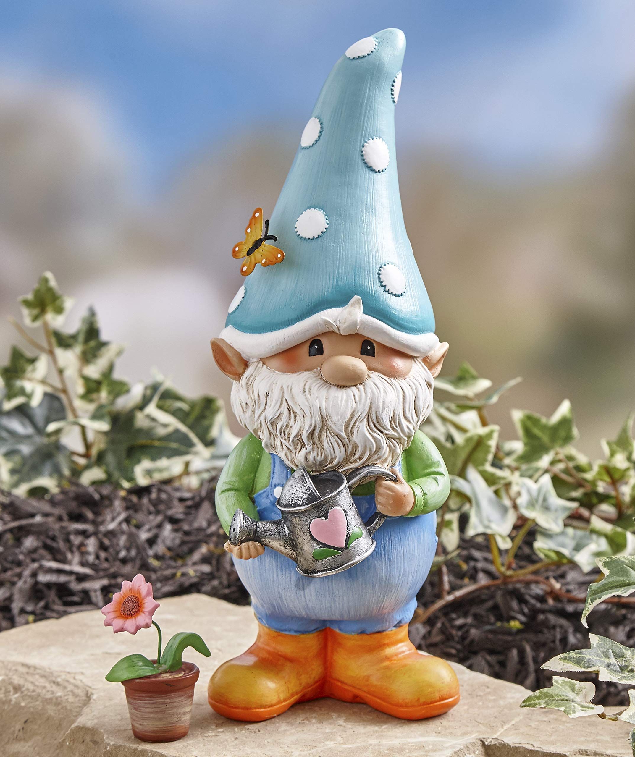 Gnorm the Garden Gnome Decorative Lawn Statue with Flower Pot A yard gnome is view 5