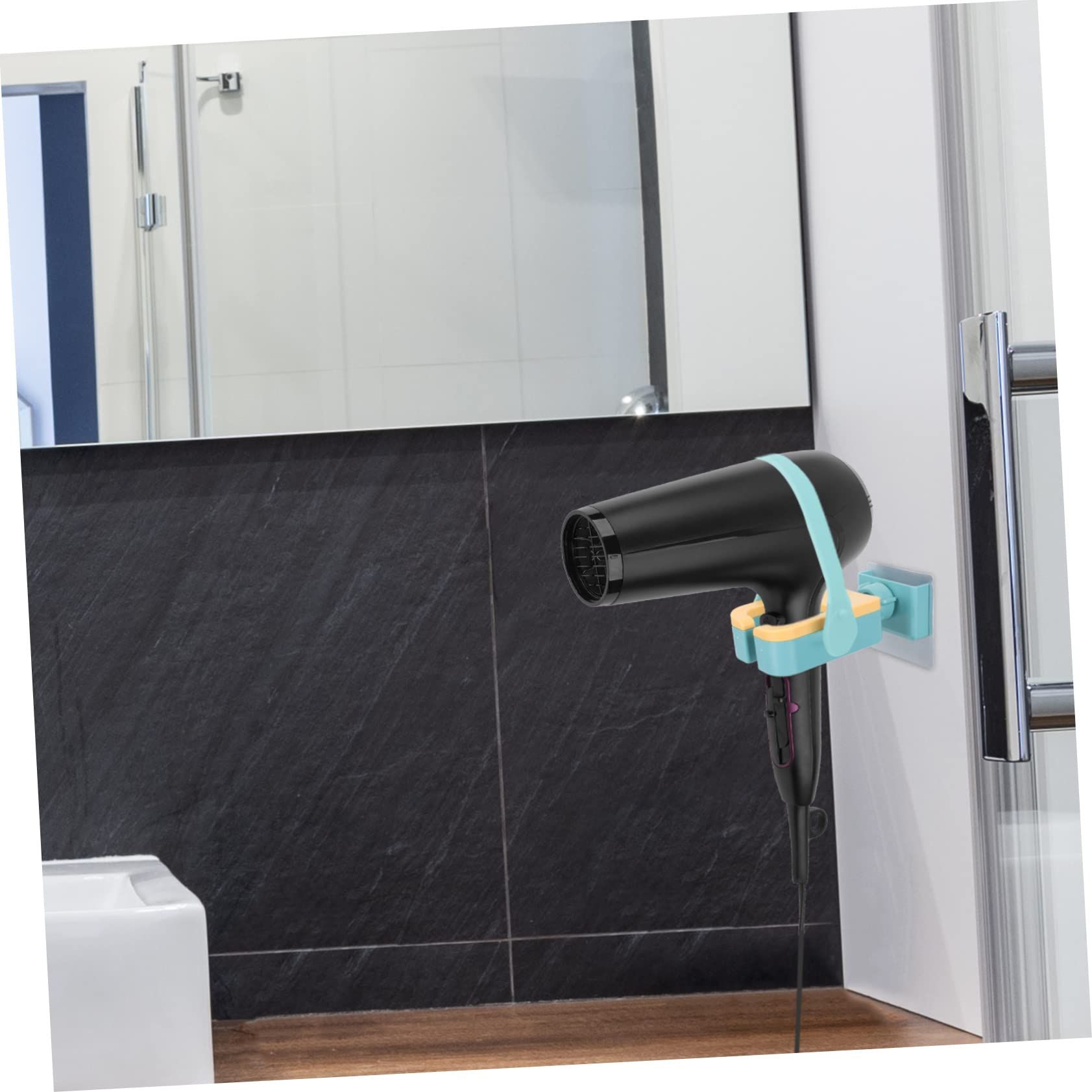 1pc Hair Dryer Holder Hair Dryer Stand Wall-mounted Rack Bathroom Supply Hole view 2