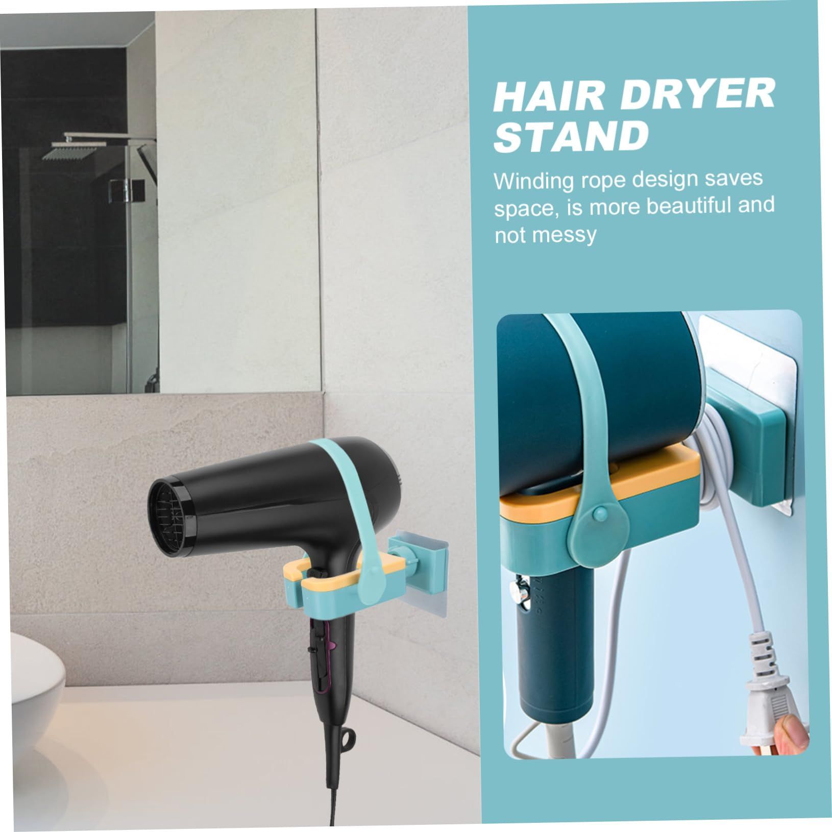 1pc Hair Dryer Holder Hair Dryer Stand Wall-mounted Rack Bathroom Supply Hole view 5