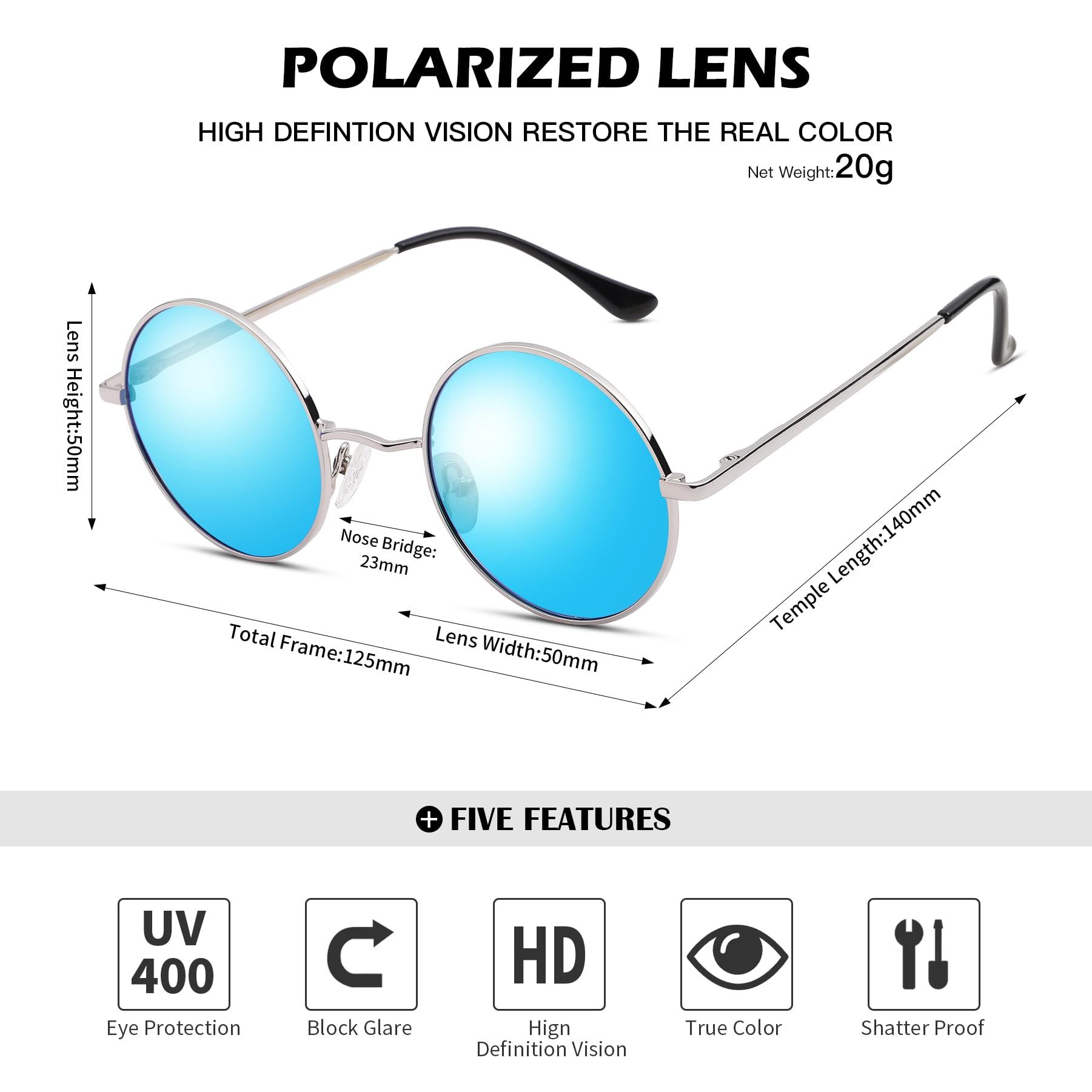 Round Polarized Sunglasses Men Women view 4