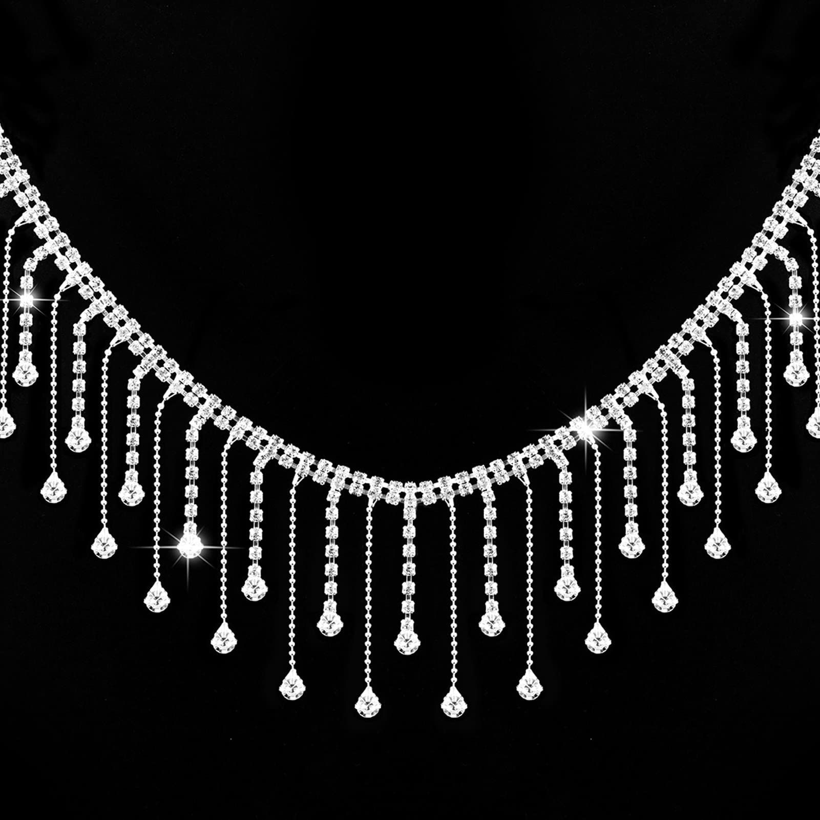 Fringe Trim for Cowgirl Hat- Diamond Crystal Long Tassel Trim for Wedding